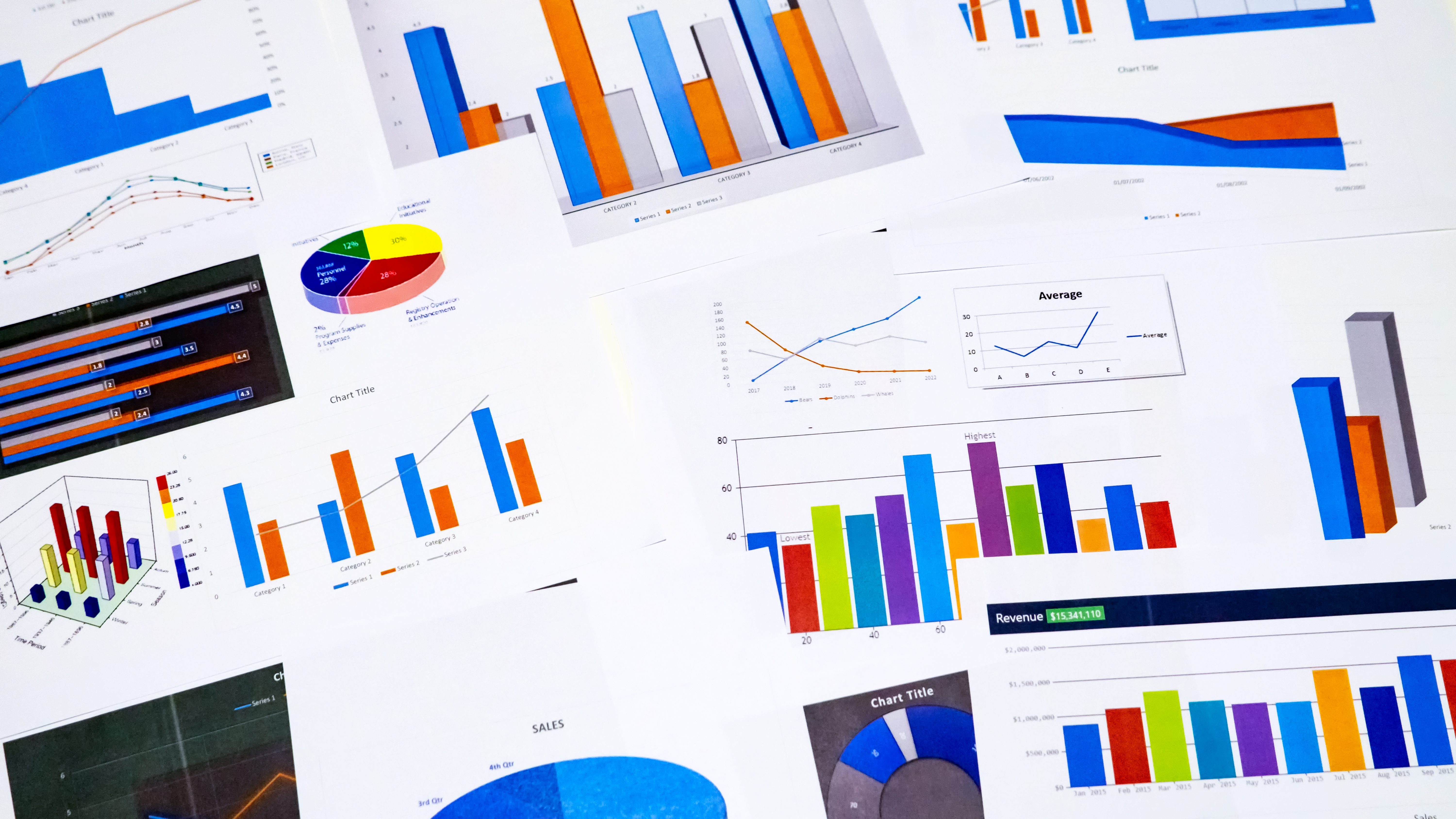 Business charts and graphs illustrating data