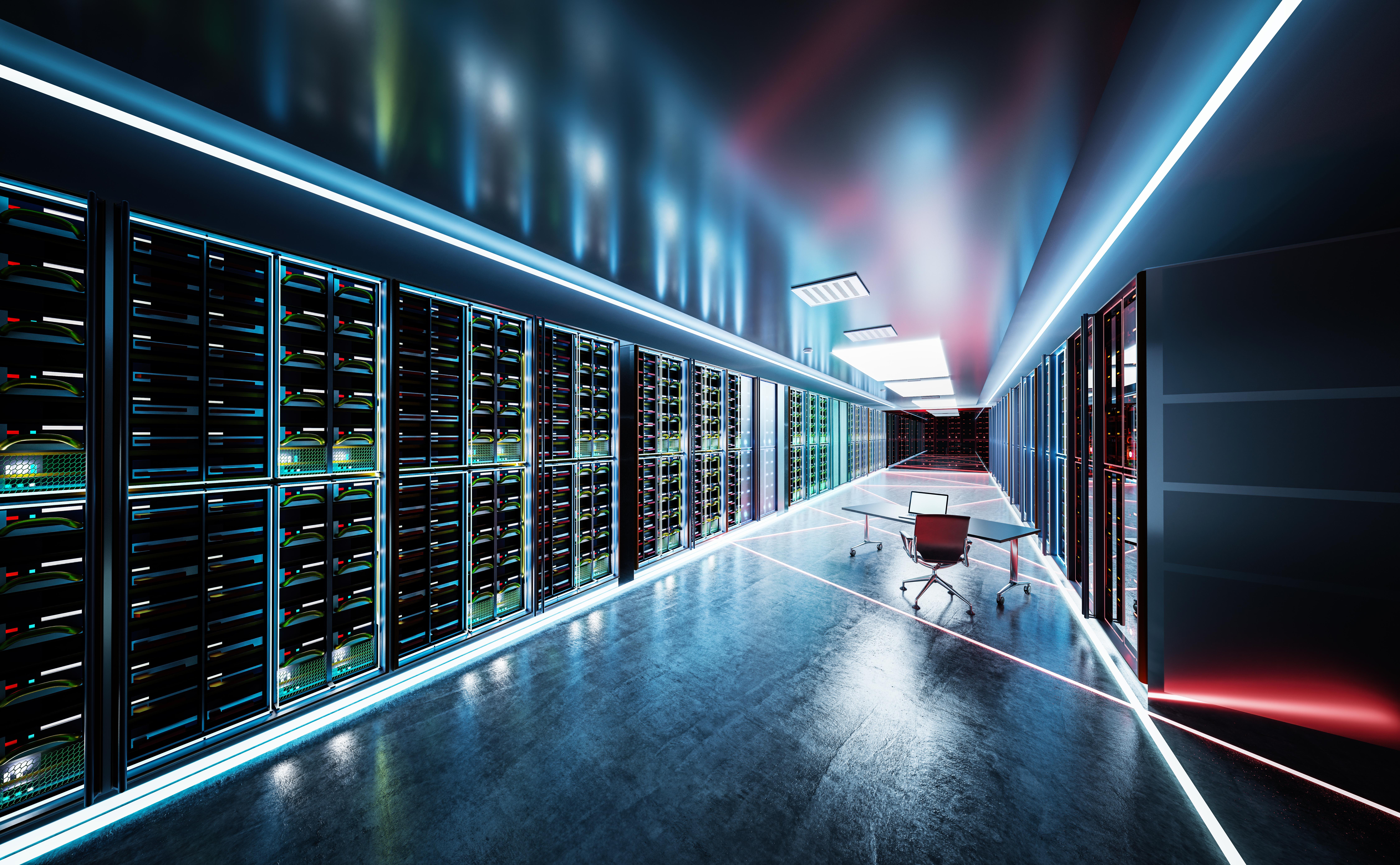 Rows of servers in a data center